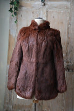 Load image into Gallery viewer, Real 1970s Red Rabbit fur vintage Coat Furry Jacket
