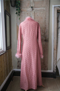 Vintage 1950s embroidered pink dressing gown - original Marabou feather