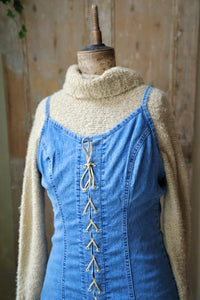 Vintage Y2K denim dress - western body con - lace front - UK 12