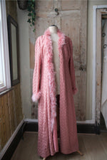 Load image into Gallery viewer, Vintage 1950s embroidered pink dressing gown - original Marabou feather
