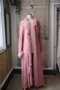 Vintage 1950s embroidered pink dressing gown - original Marabou feather