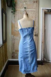 Vintage Y2K denim dress - western body con - lace front - UK 12