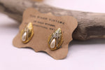 Load image into Gallery viewer, Vintage 1950s gold tone Damascene pearl Clip-on earrings costume jewellery
