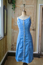 Load image into Gallery viewer, Vintage Y2K denim dress - western body con - lace front - UK 12
