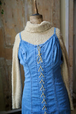 Load image into Gallery viewer, Vintage Y2K denim dress - western body con - lace front - UK 12
