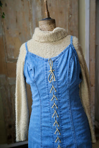 Vintage Y2K denim dress - western body con - lace front - UK 12