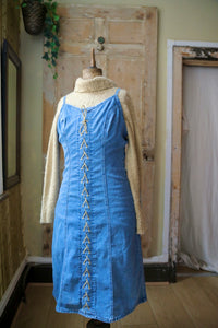 Vintage Y2K denim dress - western body con - lace front - UK 12