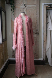 Vintage 1950s embroidered pink dressing gown - original Marabou feather