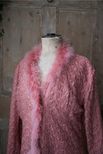 Load image into Gallery viewer, Vintage 1950s embroidered pink dressing gown - original Marabou feather
