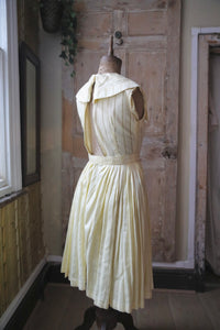 Vintage 1950s dress lemon yellow pastel - Carnegie London - Belt day dress