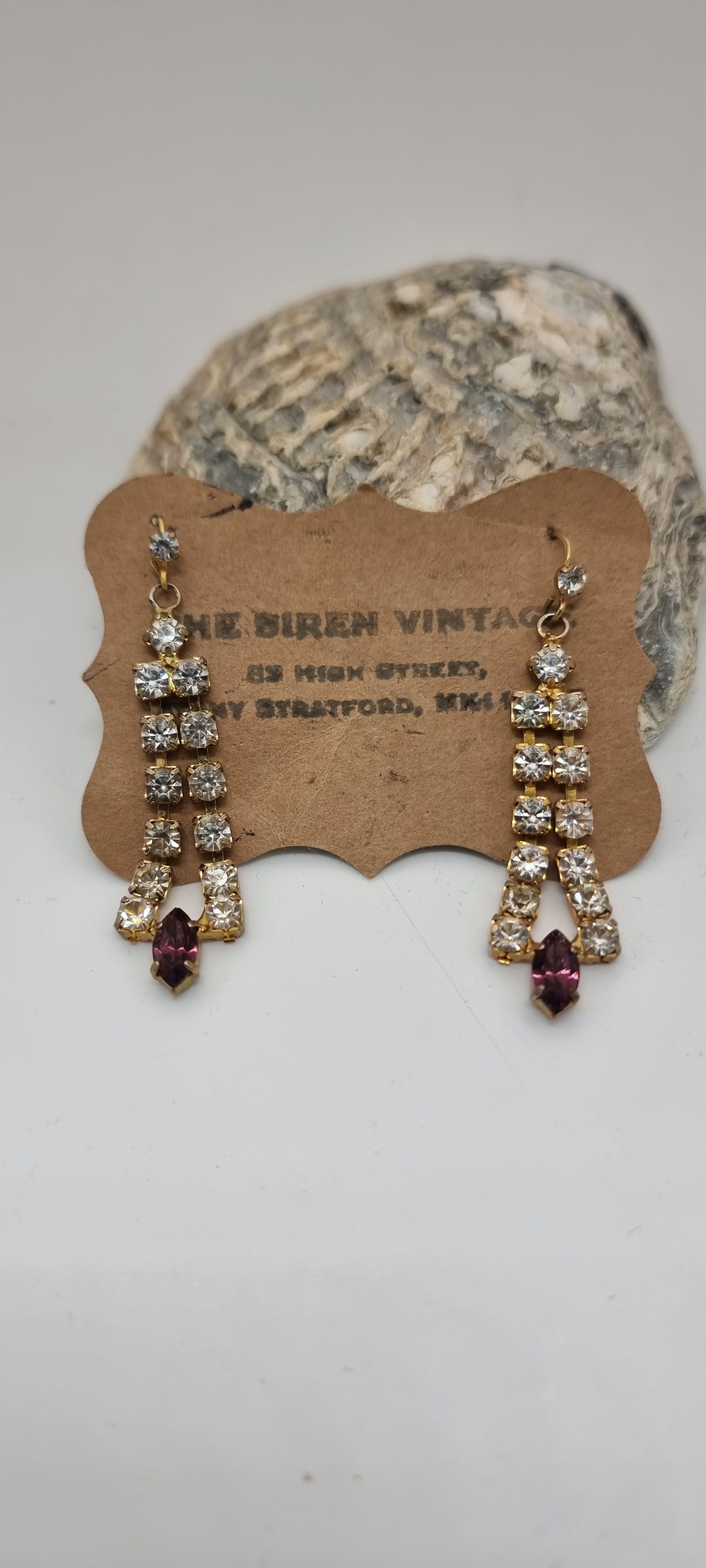 Vintage 1950s rhinestone drop hoop earrings
