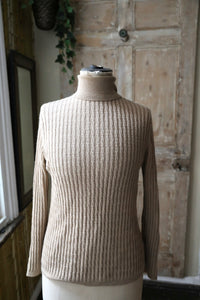 Vintage Viyella 100% wool turtle neck jumper - Beige - Ribbed - UK12