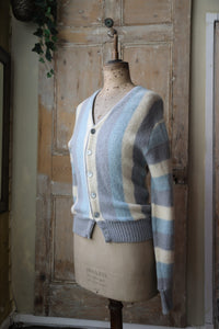 Vintage late 1950s wool Jantzen - Blue grey and cream cardigan button down