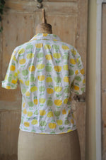 Load image into Gallery viewer, vintage late 1950s early 1960s novelty print cotton fruit blouse button down
