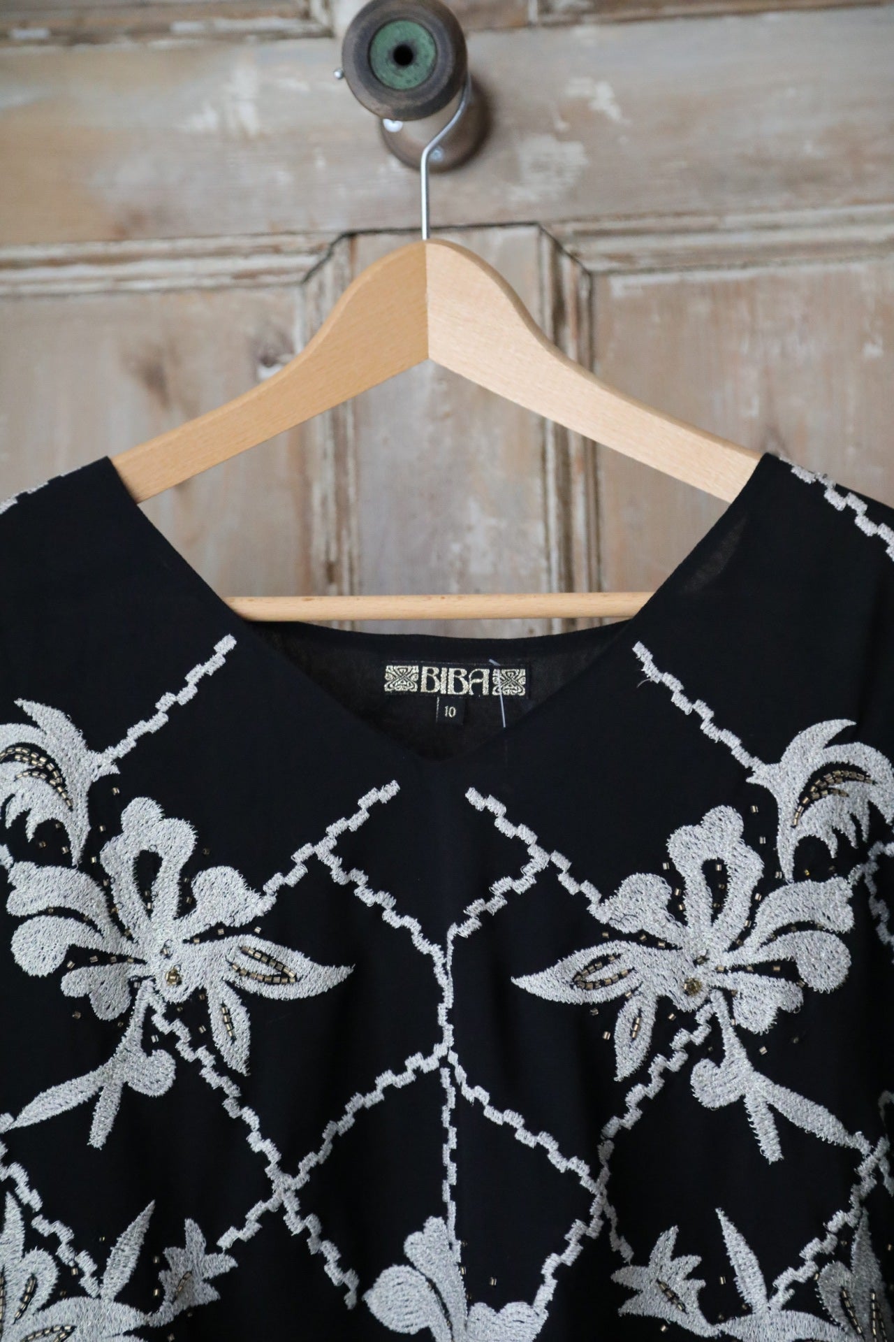 Vintage Y2K Biba blouse - Black with cream embroidery