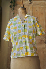 Load image into Gallery viewer, vintage late 1950s early 1960s novelty print cotton fruit blouse button down
