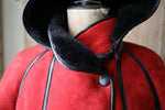 Load image into Gallery viewer, Vintage 1980s bright red and black sheepskin leather coat hood
