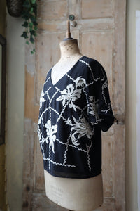 Vintage Y2K Biba blouse - Black with cream embroidery