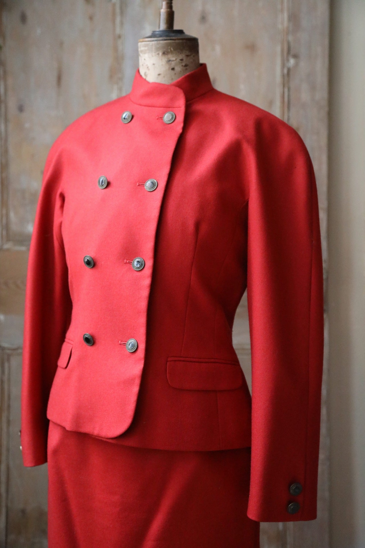 Vintage 1980s red wool suit - Fitted two piece - Alexon double breasted -