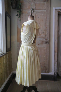 Vintage 1950s dress lemon yellow pastel - Carnegie London - Belt day dress