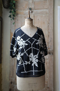 Vintage Y2K Biba blouse - Black with cream embroidery