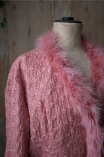 Load image into Gallery viewer, Vintage 1950s embroidered pink dressing gown - original Marabou feather
