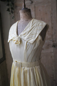 Vintage 1950s dress lemon yellow pastel - Carnegie London - Belt day dress