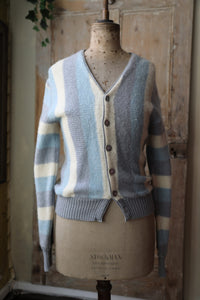 Vintage late 1950s wool Jantzen - Blue grey and cream cardigan button down